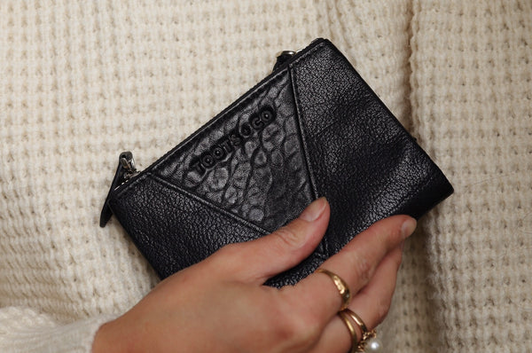 Sublime Double Zip Fold Wallet Black Buffalo Leather