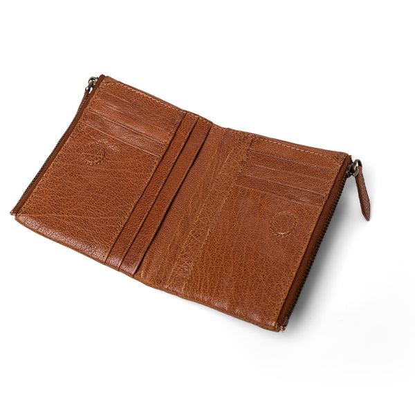 Sublime Double Zip Fold Wallet Tan Leather