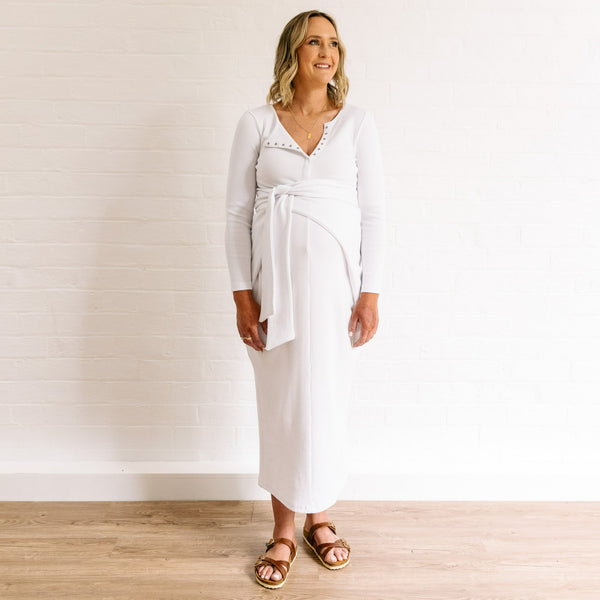 Rib Maternity Dress - White Organic Cotton