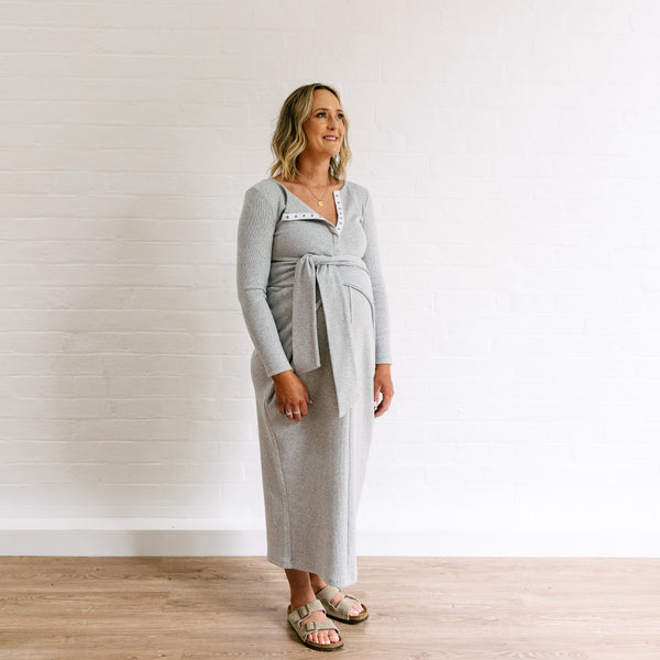 Rib Maternity Dress - Grey Marle Organic Cotton
