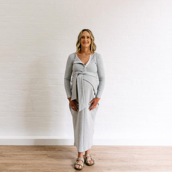 Rib Maternity Dress - Grey Marle Organic Cotton