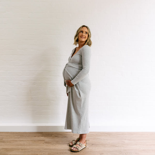 Rib Maternity Dress - Grey Marle Organic Cotton