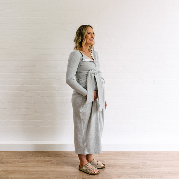 Rib Maternity Dress - Grey Marle Organic Cotton