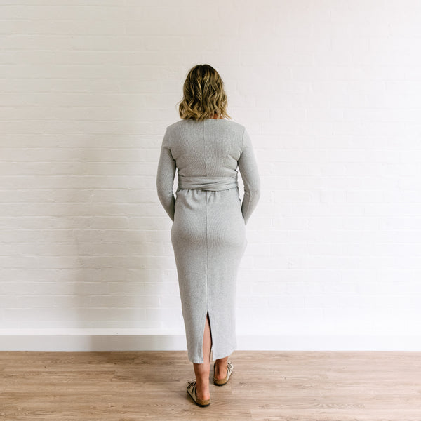 Rib Maternity Dress - Grey Marle Organic Cotton