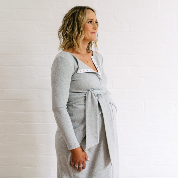 Rib Maternity Dress - Grey Marle Organic Cotton