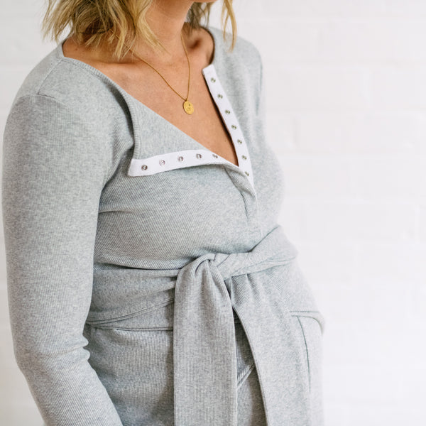 Rib Maternity Dress - Grey Marle Organic Cotton