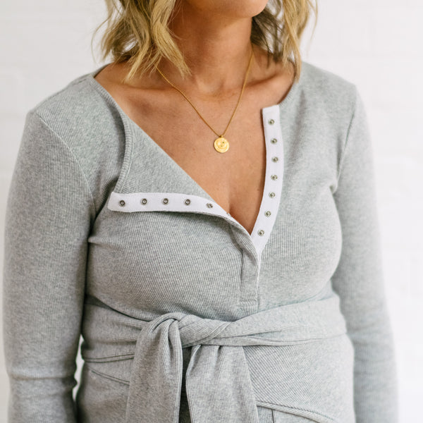 Rib Maternity Dress - Grey Marle Organic Cotton