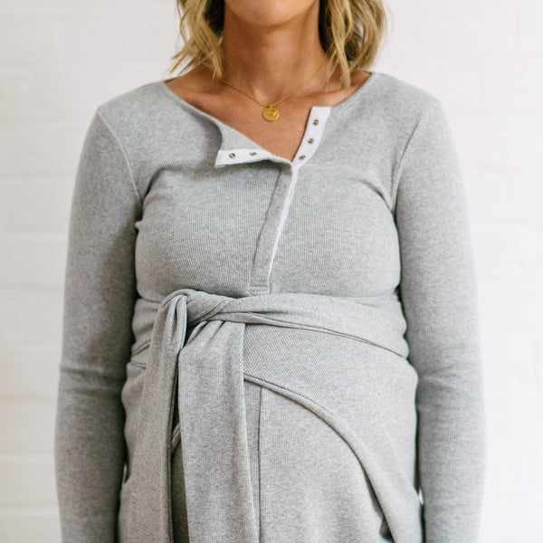 Rib Maternity Dress - Grey Marle Organic Cotton