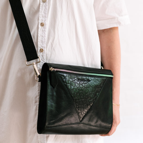 Pocket Cross Body Black Leather