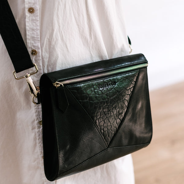 Pocket Cross Body Black Leather