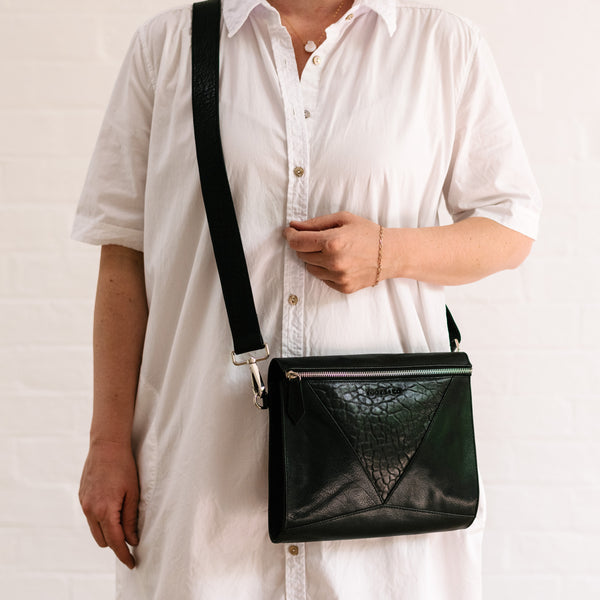 Pocket Cross Body Black Leather