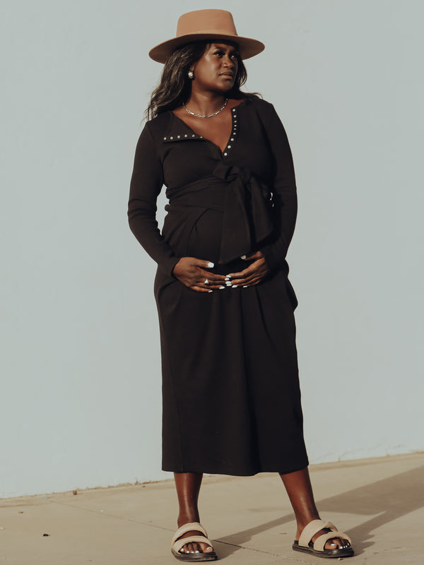 Rib Maternity Dress - Black Organic Cotton
