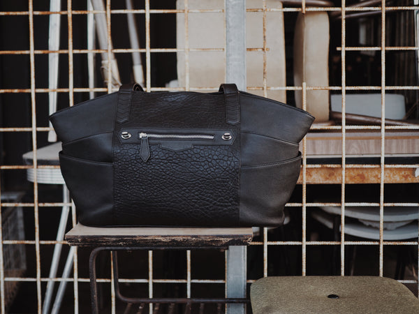 Pinnacle Tote Nappy Bag + Orbit    Matt Black Full Grain Leather