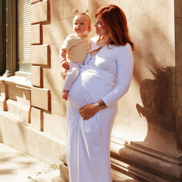 Rib Maternity Dress - White Organic Cotton