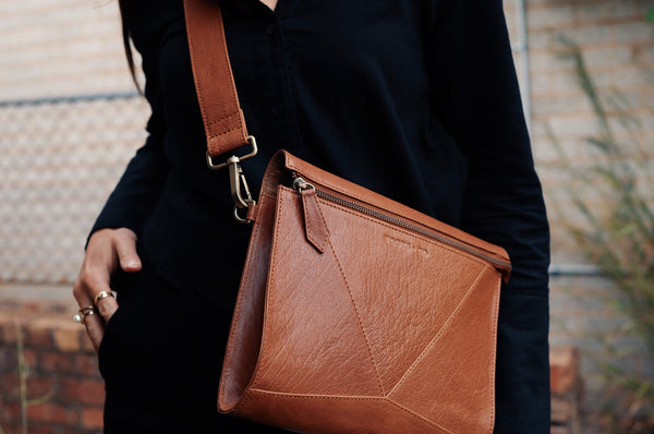 Pocket Cross Body Tan Leather