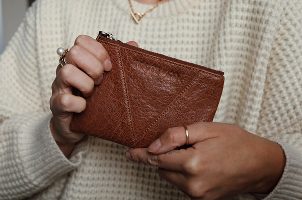 Sublime Double Zip Fold Wallet Tan Leather