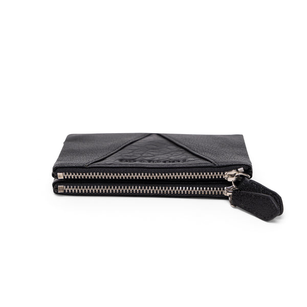 Sublime Double Zip Fold Wallet Black Buffalo Leather