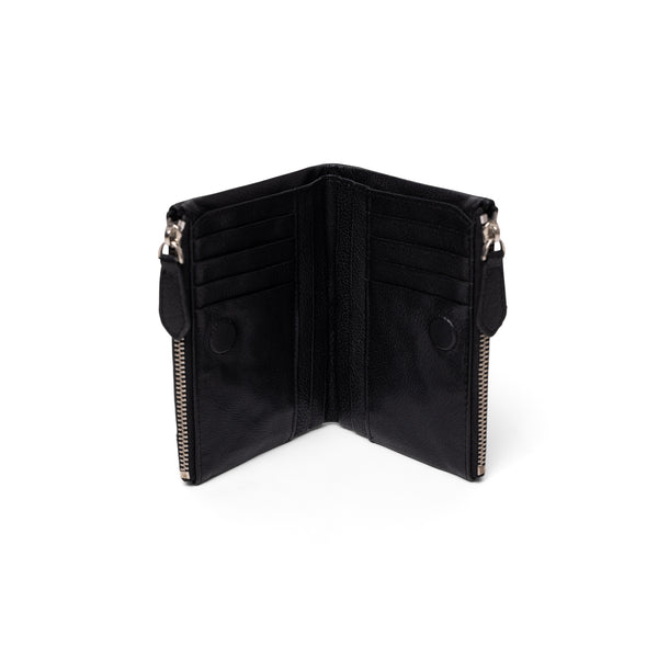 Sublime Double Zip Fold Wallet Black Buffalo Leather