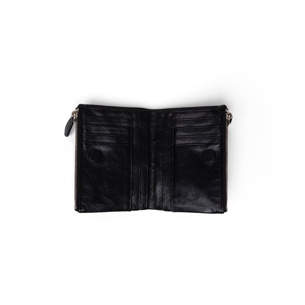 Sublime Double Zip Fold Wallet Black Buffalo Leather