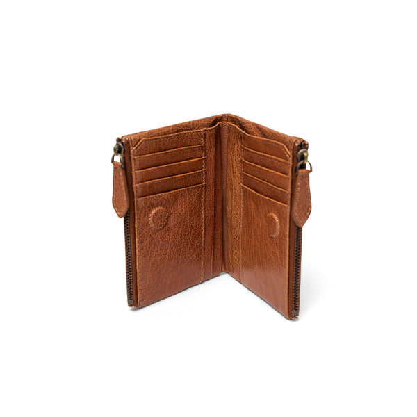 Sublime Double Zip Fold Wallet Tan Leather