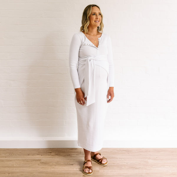 Rib Maternity Dress - White Organic Cotton