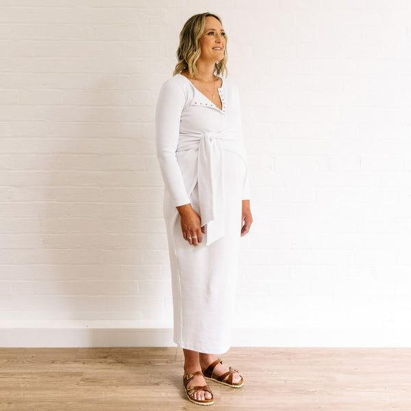Rib Maternity Dress - White Organic Cotton