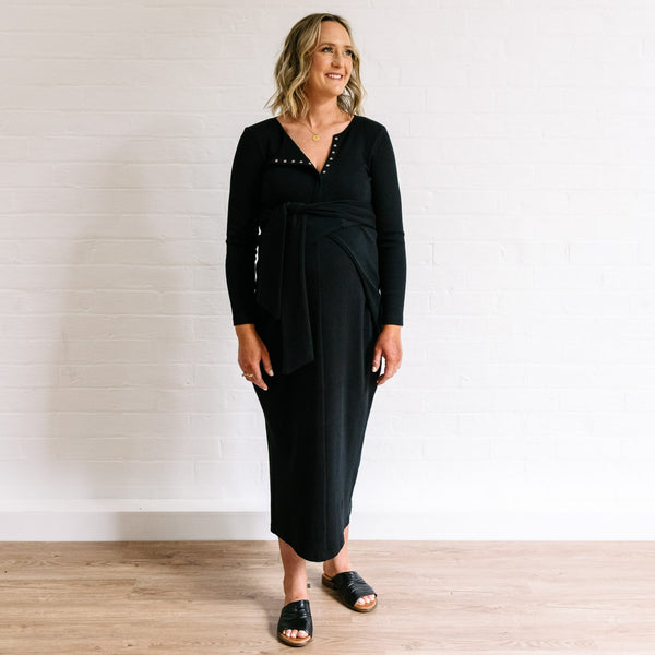 Rib Maternity Dress - Black Organic Cotton