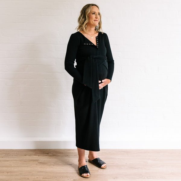 Rib Maternity Dress - Black Organic Cotton