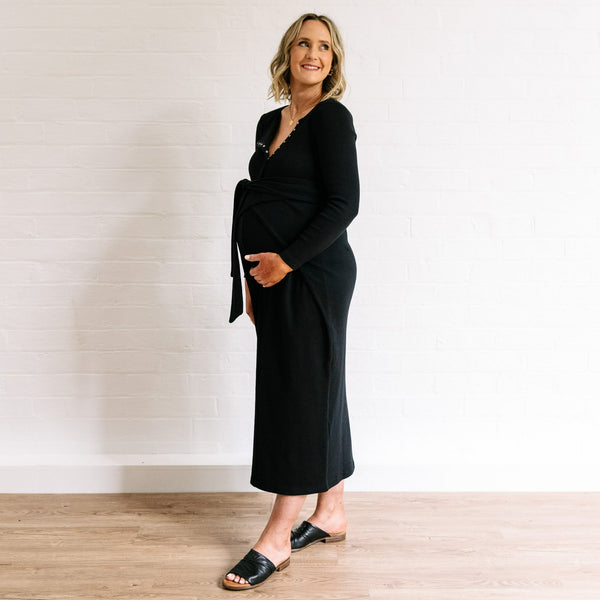 Rib Maternity Dress - Black Organic Cotton