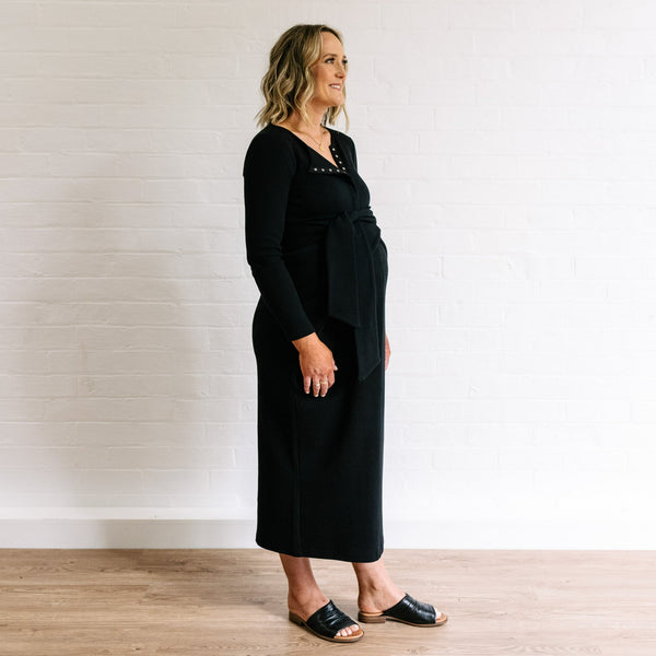 Rib Maternity Dress - Black Organic Cotton