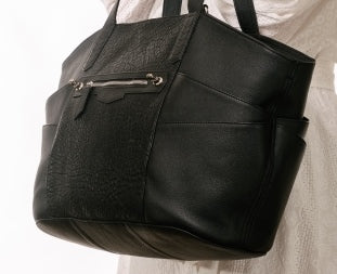 Pinnacle Tote Nappy Bag + Orbit    Matt Black Full Grain Leather