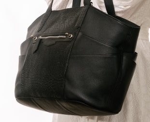 Pinnacle Tote Nappy Bag + Orbit    Matt Black Full Grain Leather