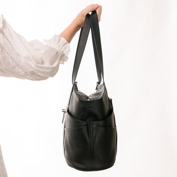 Pinnacle Tote Nappy Bag - Matt Black Full Grain Leather