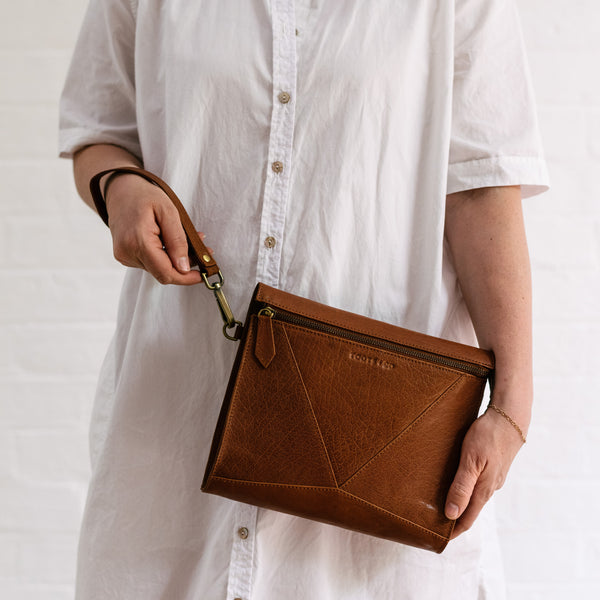 Pocket Cross Body Tan Leather