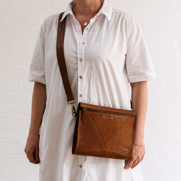 Pocket Cross Body Tan Leather