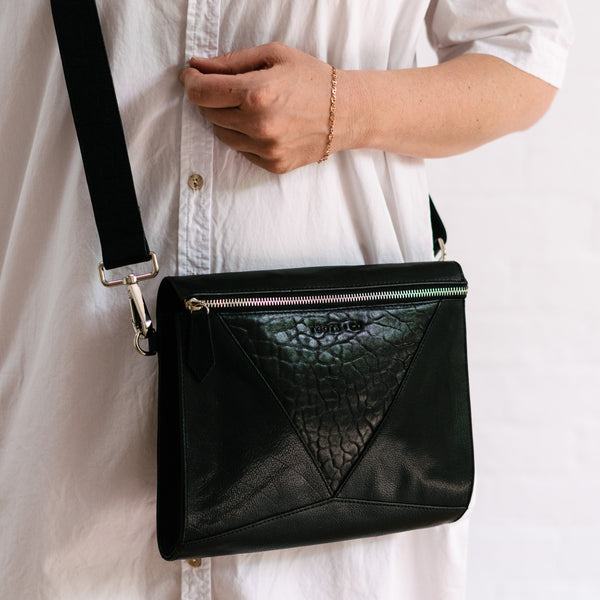 Pocket Cross Body Black Leather