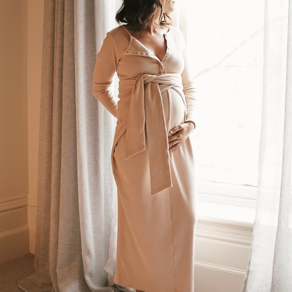 Rib Maternity Dress - Blush Clay Organic Cotton