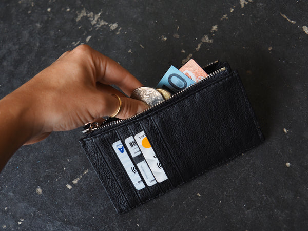 The Gem Cardwallet - Matt Black Leather