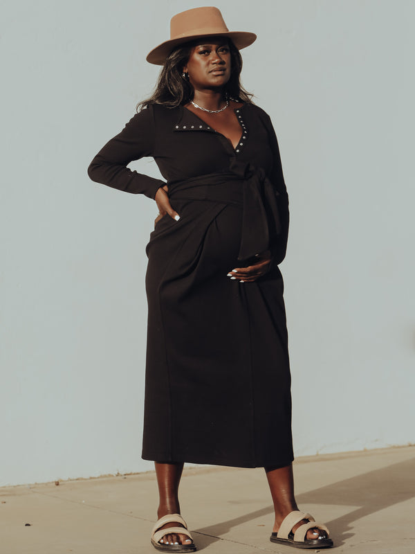 Rib Maternity Dress - Black Organic Cotton