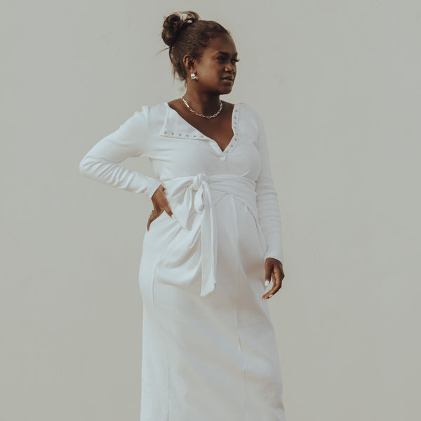 Rib Maternity Dress - White Organic Cotton