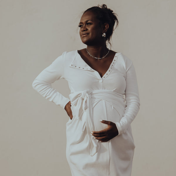 Rib Maternity Dress - White Organic Cotton